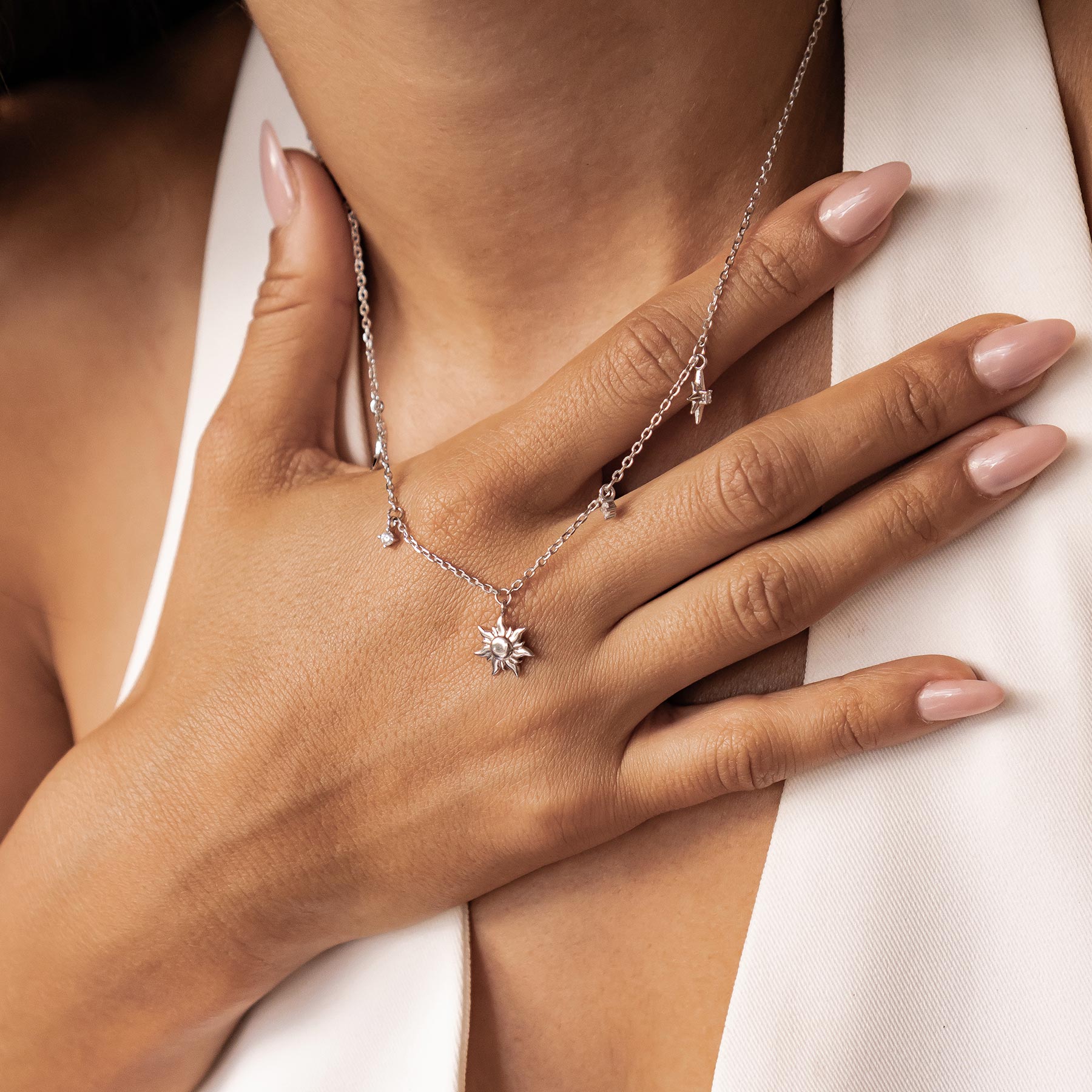 Collier Charms Soleil Lune et Étoiles Sterling Argent